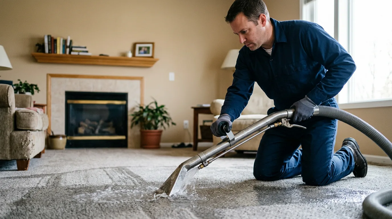 Water damage restoration technician working near East Galesburg, IL